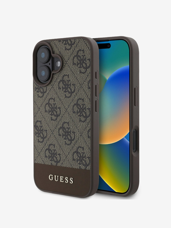 Guess Guess PU 4G csíkos hátlapi borító iPhone 16 barna színű készülékre