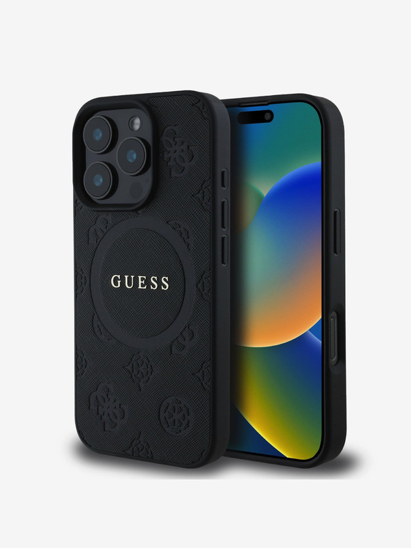 Guess Guess Saffiano bazsarózsa bélyegzős MagSafe hátlap iPhone 16 Pro készülékhez Fekete