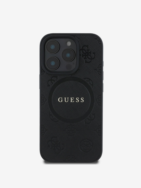 Guess Guess Saffiano bazsarózsa bélyegzős MagSafe hátlap iPhone 16 Pro készülékhez Fekete