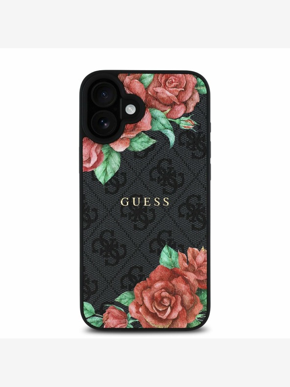 Guess Guess PU bőr 4G rózsák MagSafe hátlap iPhone 16-hoz Fekete