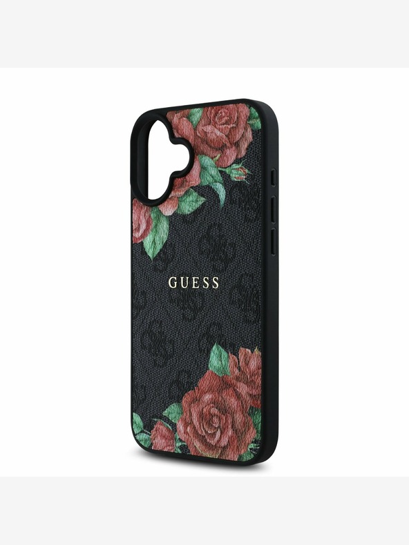 Guess Guess PU bőr 4G rózsák MagSafe hátlap iPhone 16-hoz Fekete