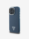 Guess Guess PU szemcsés háromszög logós hátsó borító iPhone 16 Pro Max készülékhez Kék