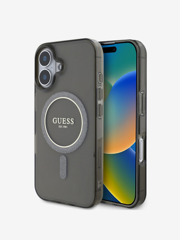Guess Guess IML csillogó gyűrűs MagSafe hátlap iPhone 16 készülékhez Fekete
