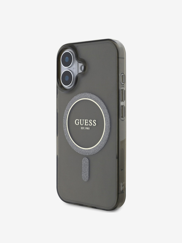 Guess Guess IML csillogó gyűrűs MagSafe hátlap iPhone 16 készülékhez Fekete