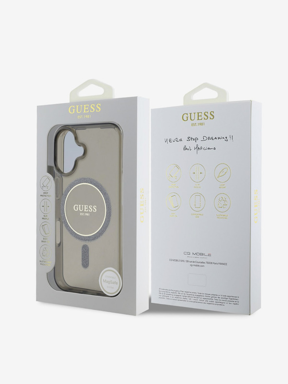 Guess Guess IML csillogó gyűrűs MagSafe hátlap iPhone 16 készülékhez Fekete
