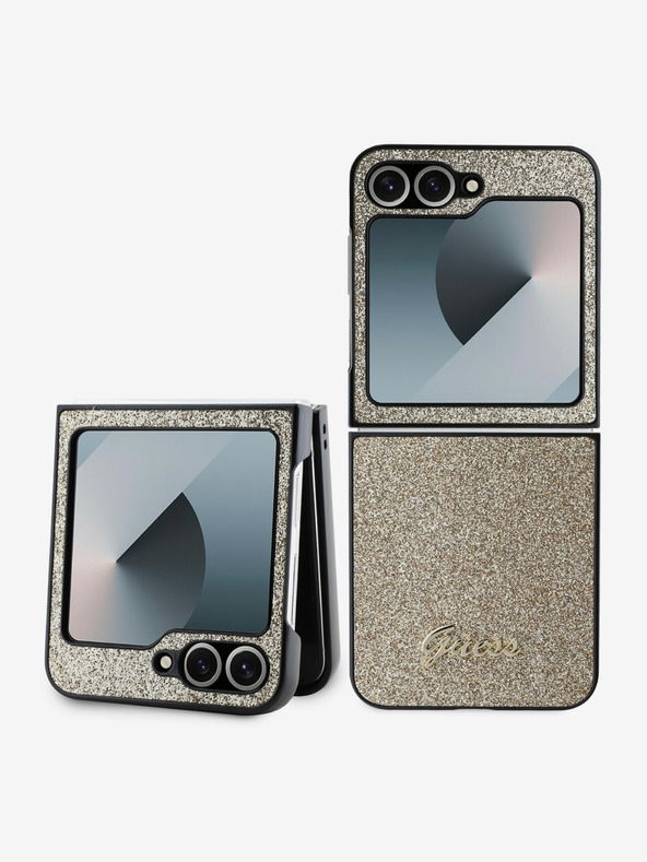 Guess Guess PC/TPU csillámpelyhek fém logó hátlap Samsung Galaxy Z Flip 6 arany