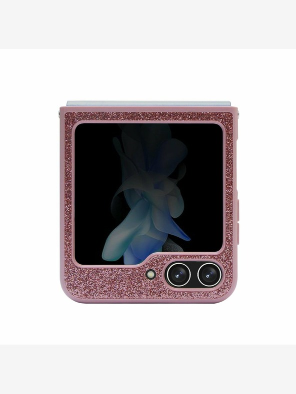 Guess PC/TPU Glitter Flakes Metal Logo Zadní Kryt pro Samsung Galaxy Z Flip 5 Pink Telefontok