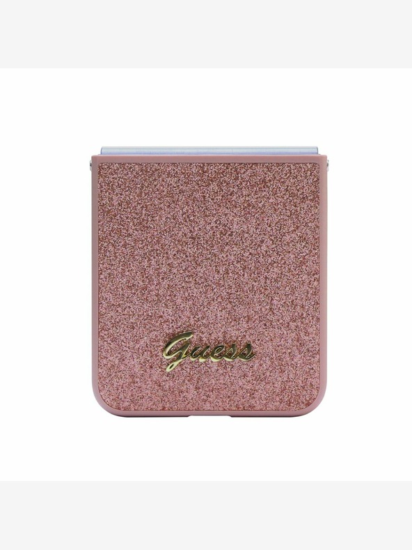 Guess PC/TPU Glitter Flakes Metal Logo Zadní Kryt pro Samsung Galaxy Z Flip 5 Pink Telefontok