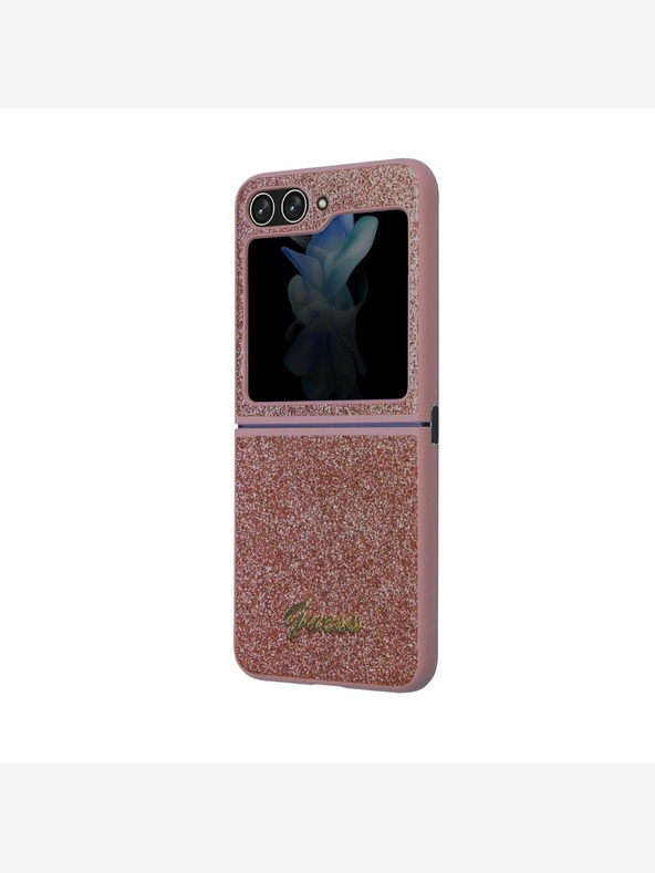 Guess PC/TPU Glitter Flakes Metal Logo Zadní Kryt pro Samsung Galaxy Z Flip 5 Pink Telefontok