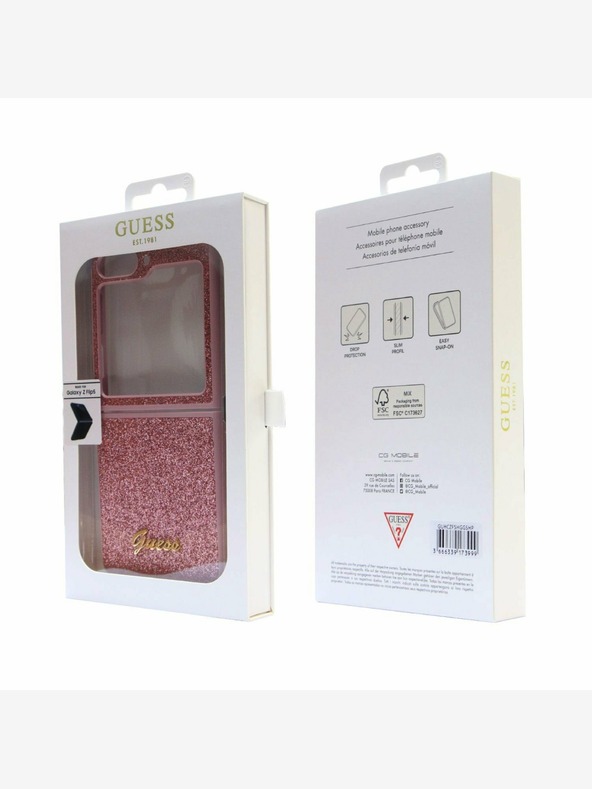 Guess PC/TPU Glitter Flakes Metal Logo Zadní Kryt pro Samsung Galaxy Z Flip 5 Pink Telefontok
