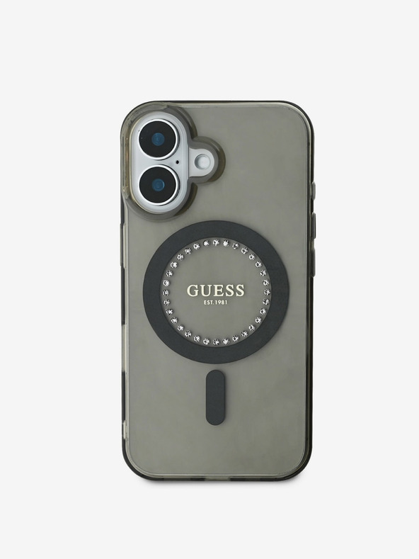 Guess Guess IML strasszos gyűrűs MagSafe hátlap iPhone 16-hoz Fekete