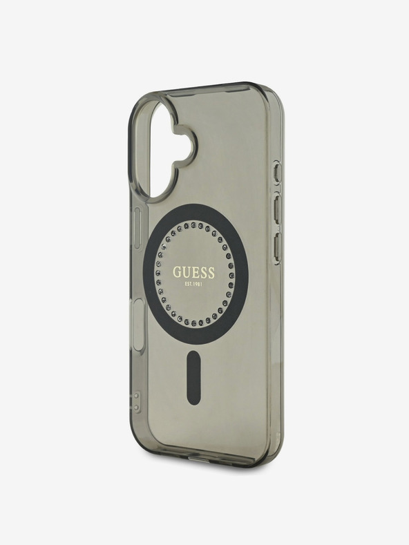 Guess Guess IML strasszos gyűrűs MagSafe hátlap iPhone 16-hoz Fekete