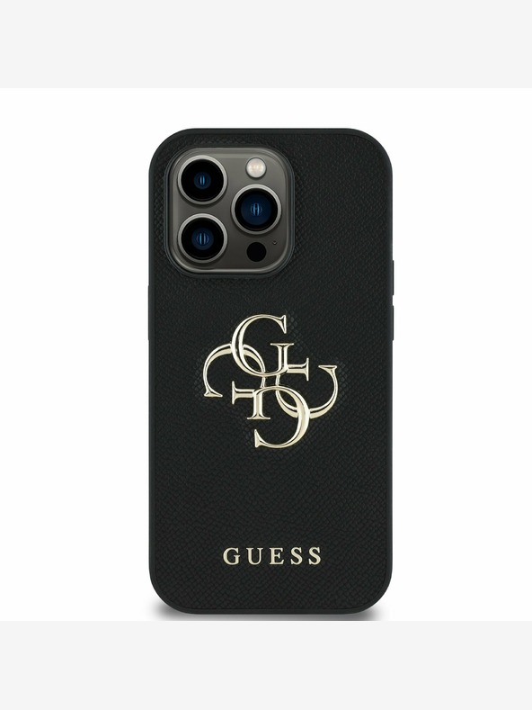 Guess Guess PU szemcsés 4G fém logós hátlap iPhone 13 Pro-hoz Fekete