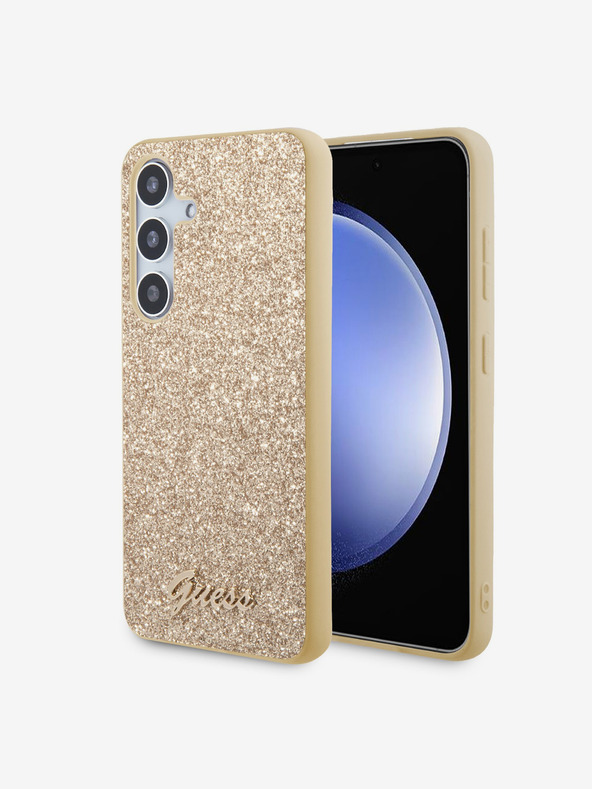 Guess Guess PC/TPU csillámpelyhekből álló fém logós hátlap Samsung Galaxy S24+-hoz Arany