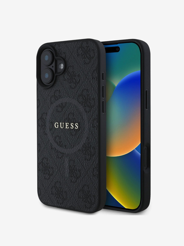 Guess Guess PU bőr 4G színes gyűrűs MagSafe hátlap iPhone 16-hoz Fekete