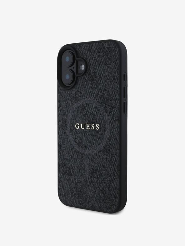 Guess Guess PU bőr 4G színes gyűrűs MagSafe hátlap iPhone 16-hoz Fekete