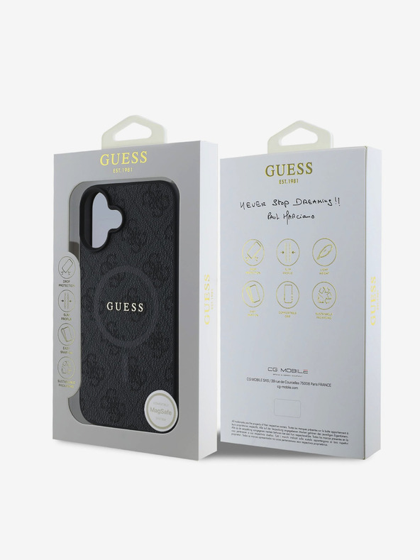 Guess Guess PU bőr 4G színes gyűrűs MagSafe hátlap iPhone 16-hoz Fekete