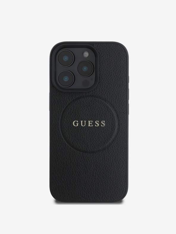 Guess Guess PU szemcsés klasszikus logós MagSafe hátlap iPhone 16 Pro készülékhez Fekete