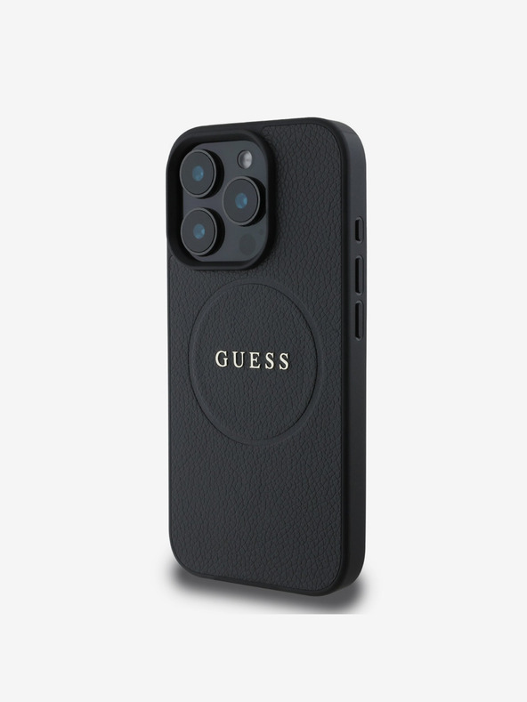 Guess Guess PU szemcsés klasszikus logós MagSafe hátlap iPhone 16 Pro készülékhez Fekete