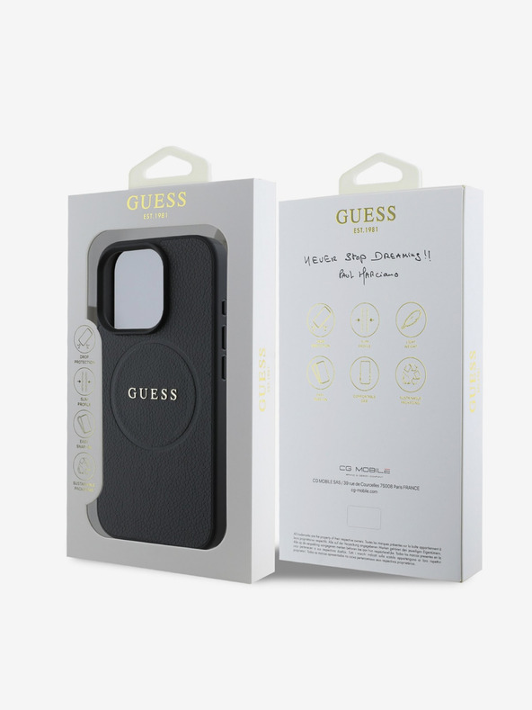 Guess Guess PU szemcsés klasszikus logós MagSafe hátlap iPhone 16 Pro készülékhez Fekete