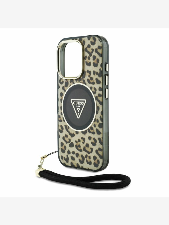 Guess Guess IML Leopárd Leopárd háromszög logós pántos MagSafe hátlapi borító iPhone 16 Pro barna színű készülékhez