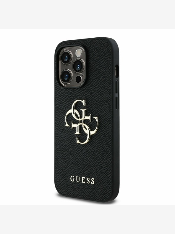 Guess Guess PU szemcsés 4G fém logós hátlapi borító iPhone 14 Pro készülékhez fekete
