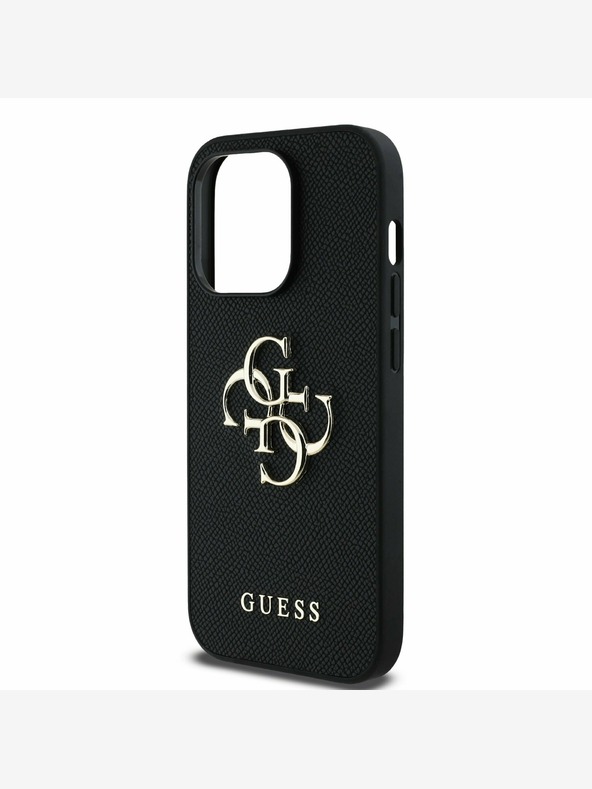 Guess Guess PU szemcsés 4G fém logós hátlapi borító iPhone 14 Pro készülékhez fekete