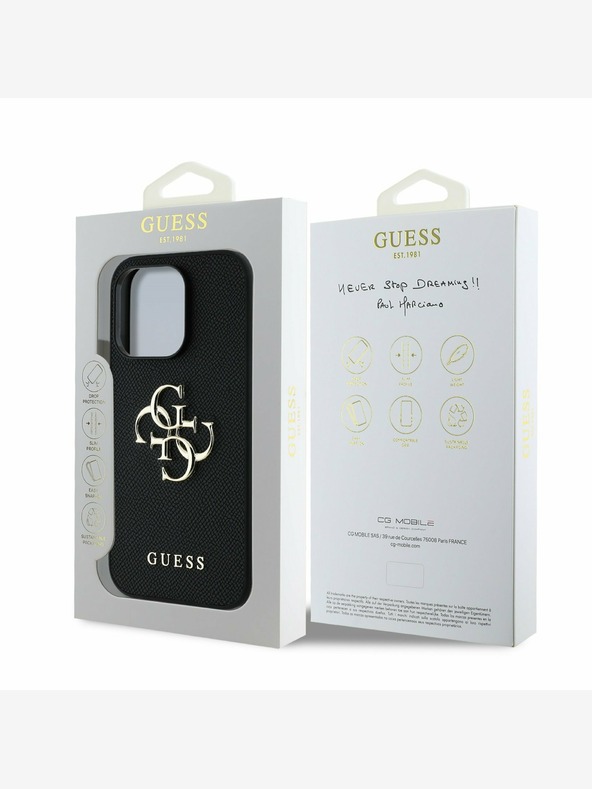 Guess Guess PU szemcsés 4G fém logós hátlapi borító iPhone 14 Pro készülékhez fekete