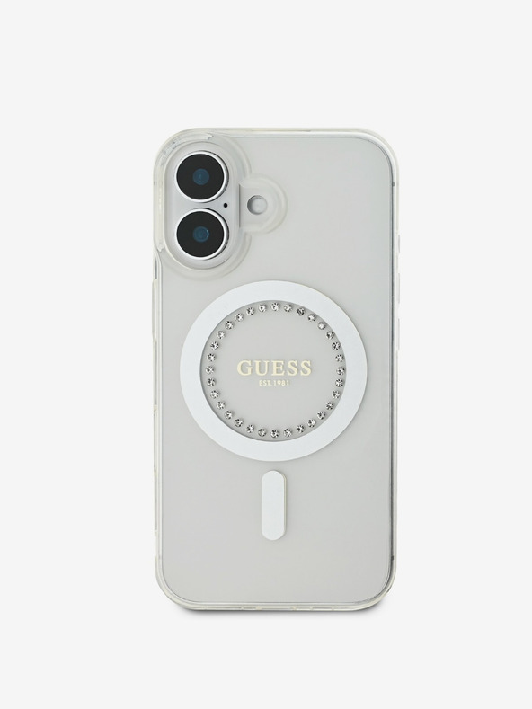 Guess Guess IML strasszos gyűrűs MagSafe hátlap iPhone 16-hoz Fehér