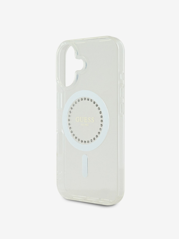 Guess Guess IML strasszos gyűrűs MagSafe hátlap iPhone 16-hoz Fehér