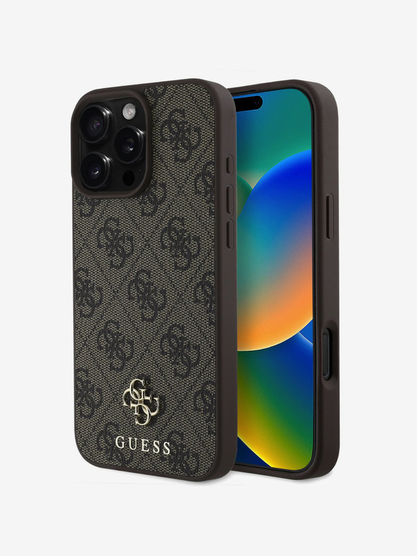 Guess Guess PU 4G kis fém logós MagSafe hátlap iPhone 16 Pro Max-hoz Barna Barna