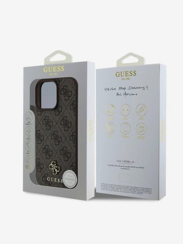 Guess Guess PU 4G kis fém logós MagSafe hátlap iPhone 16 Pro Max-hoz Barna Barna
