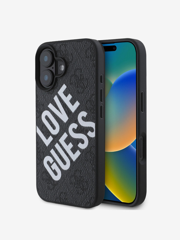 Guess Guess PU bőr 4G Big Love Logo MagSafe hátlap iPhone 16-hoz Fekete