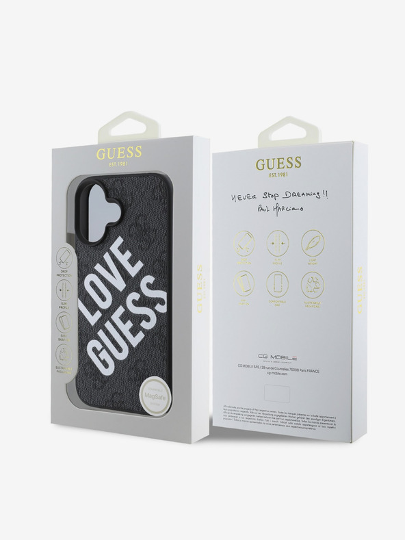 Guess Guess PU bőr 4G Big Love Logo MagSafe hátlap iPhone 16-hoz Fekete