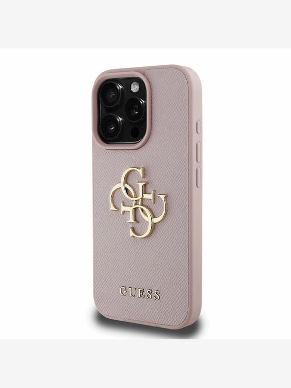 Guess Guess PU szemcsés 4G fém logós hátlapi borító iPhone 15 Pro Max készülékhez Rózsaszín