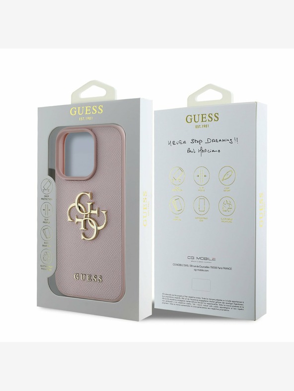 Guess Guess PU szemcsés 4G fém logós hátlapi borító iPhone 15 Pro Max készülékhez Rózsaszín