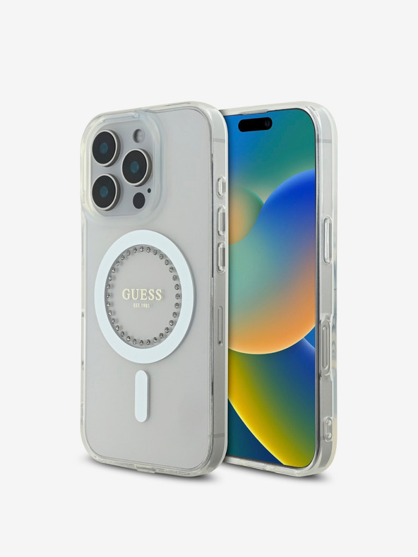 Guess Guess IML strasszos gyűrűs MagSafe hátlap iPhone 16 Pro készülékhez Fehér