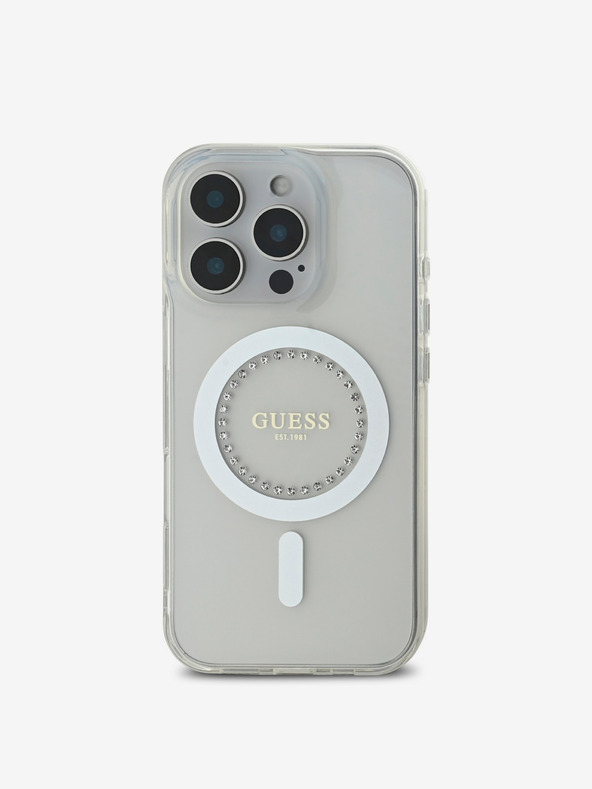 Guess Guess IML strasszos gyűrűs MagSafe hátlap iPhone 16 Pro készülékhez Fehér