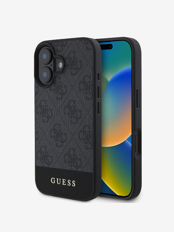 Guess Guess PU 4G csíkos csíkos hátlap iPhone 16-hoz Szürke