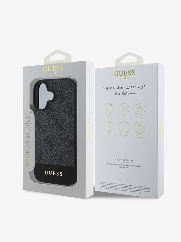 Guess Guess PU 4G csíkos csíkos hátlap iPhone 16-hoz Szürke