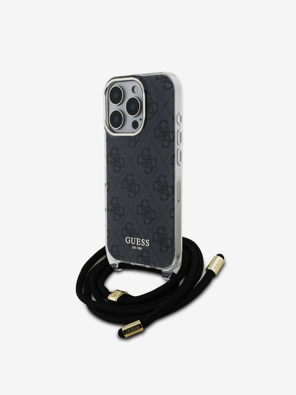 Guess Guess IML 4G nyomtatott keresztpántos hátsó borító iPhone 16 Pro fekete iPhone 16 Pro készülékhez