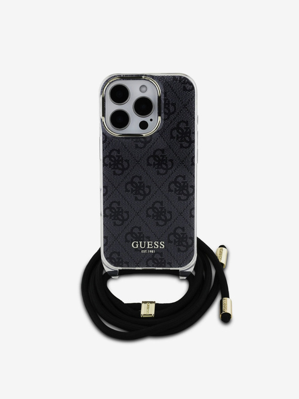 Guess Guess IML 4G nyomtatott keresztpántos hátsó borító iPhone 16 Pro fekete iPhone 16 Pro készülékhez