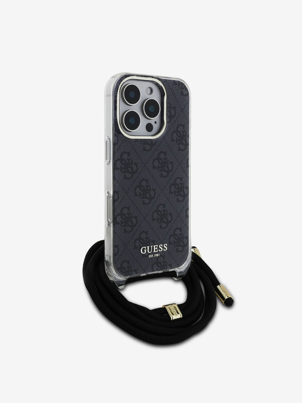 Guess Guess IML 4G nyomtatott keresztpántos hátsó borító iPhone 16 Pro fekete iPhone 16 Pro készülékhez