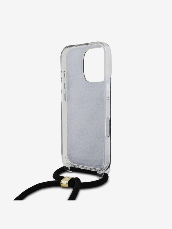 Guess Guess IML 4G nyomtatott keresztpántos hátsó borító iPhone 16 Pro fekete iPhone 16 Pro készülékhez