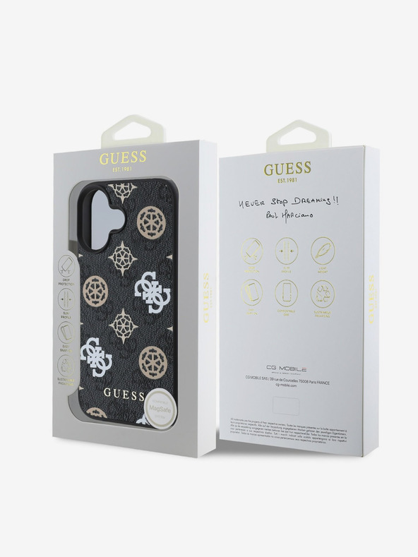 Guess Guess PU 4G Peony MagSafe MagSafe hátlap iPhone 16-hoz Fekete