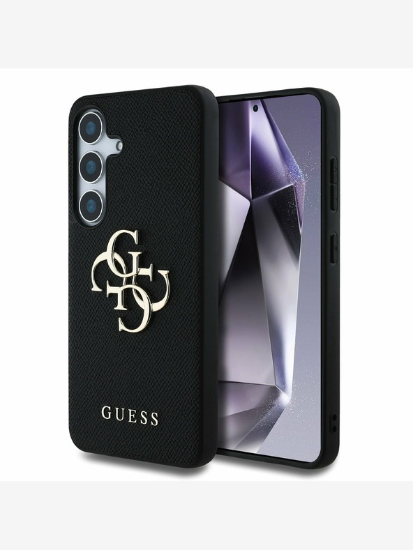 Guess Guess PU szemcsés 4G fém logós hátlap a Samsung Galaxy S25 fekete modellhez