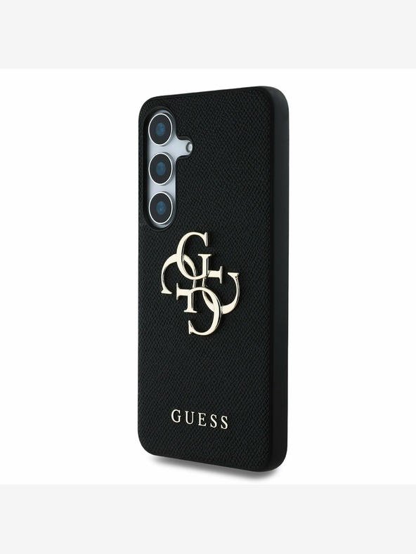 Guess Guess PU szemcsés 4G fém logós hátlap a Samsung Galaxy S25 fekete modellhez