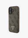 Guess Guess PU 4G Strass háromszög fém logós hátlap + keresztpánt iPhone 16-hoz Barna Barna