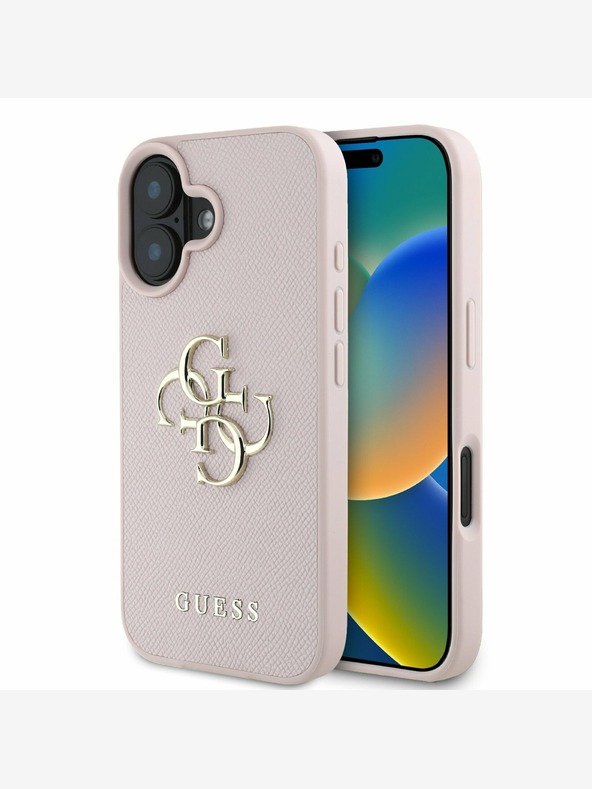 Guess Guess PU szemcsés 4G fém logós hátlap iPhone 16 készülékhez Rózsaszín