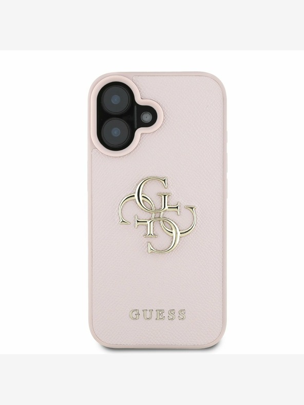 Guess Guess PU szemcsés 4G fém logós hátlap iPhone 16 készülékhez Rózsaszín